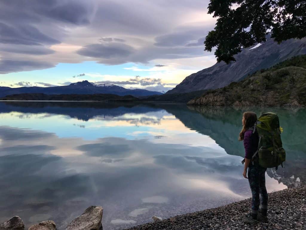Sunrise in Patagonia, pastel skies reflecting on a lake