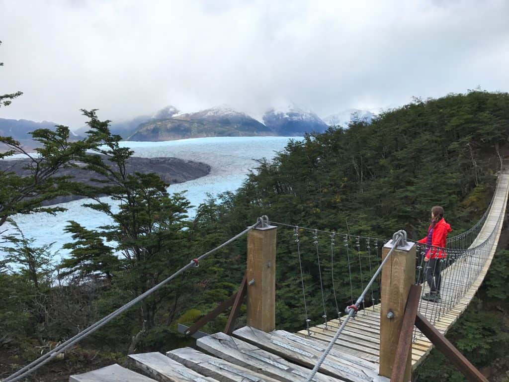 view of suspension bridge and glacier grey