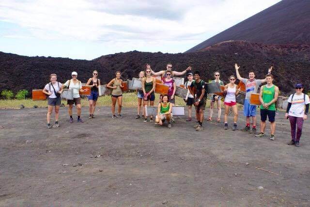 Volcano boarding group ready at the bottom of Cerro Negro