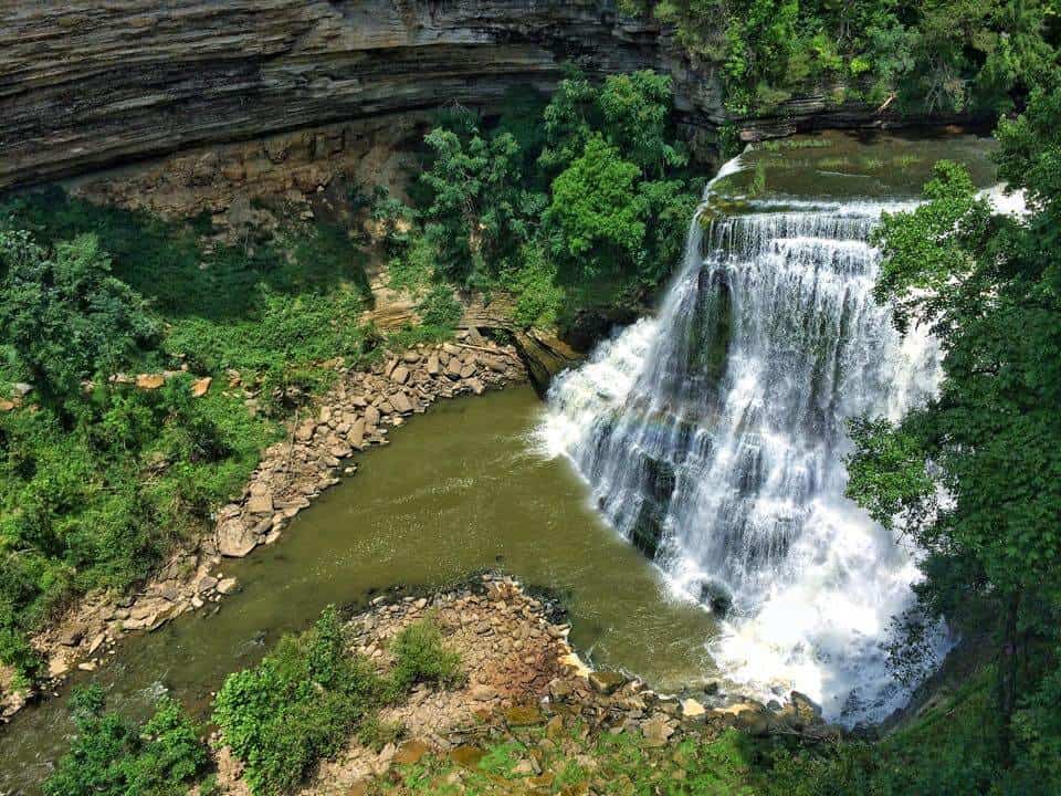 Burgess Falls, tall waterfall cascading over rocks, Tennessee