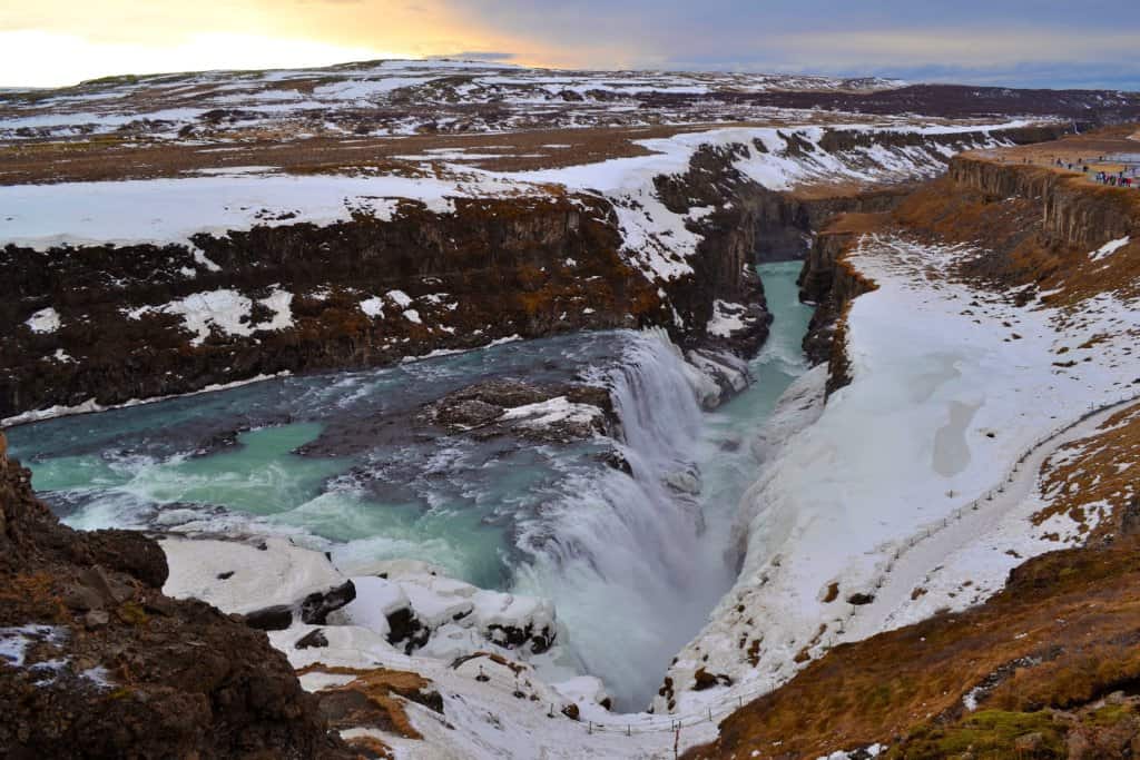 Gullfoss Waterfall covered in snow