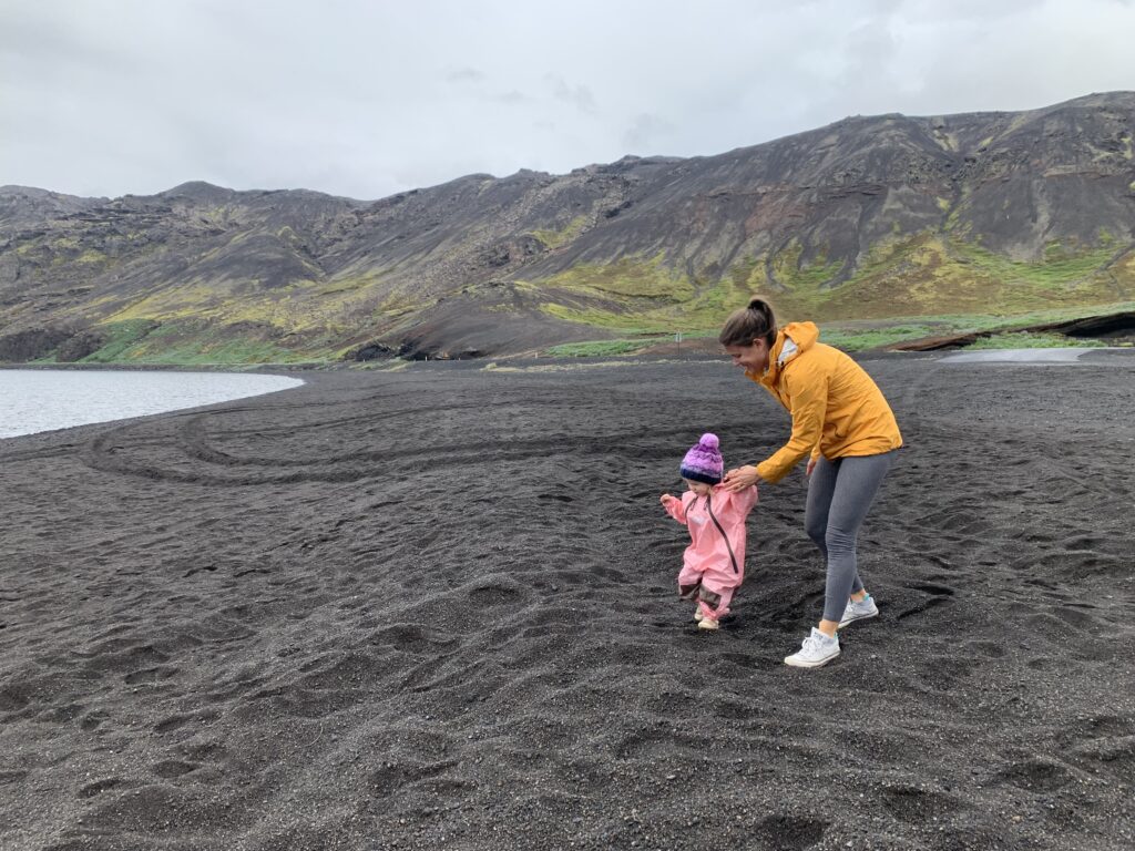 Kleifarvatn Lake Iceland with a toddler