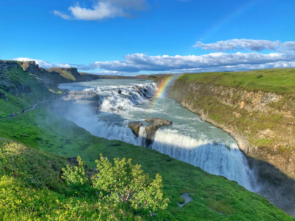 Gullfoss Waterfall Iceland with a rainbow