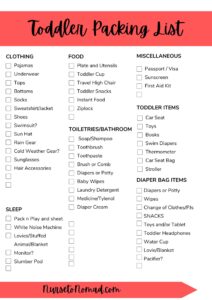 Toddler Packing List for vacation download checklist