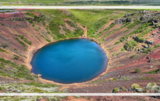 Kerid Crater Iceland aquamarine water in volcanic crater