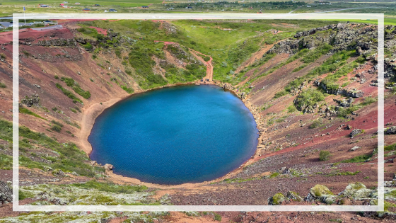 Kerid Crater Iceland aquamarine water in volcanic crater