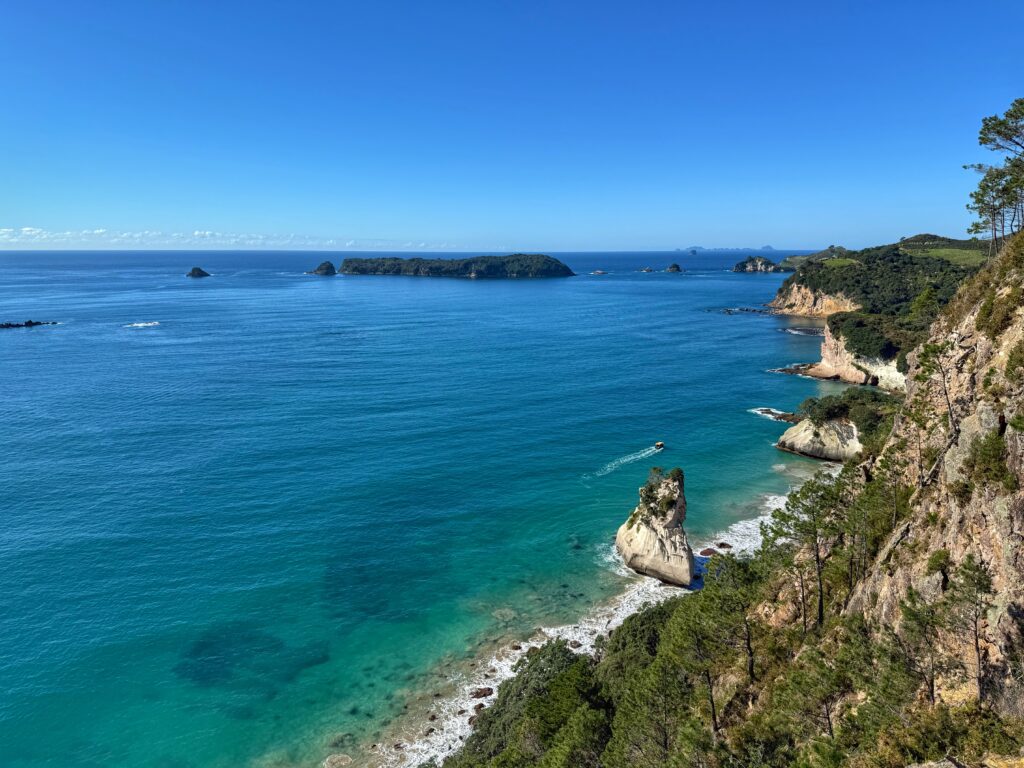 Ocean view with cliffs on Cathedral Cove Hike New Zealand